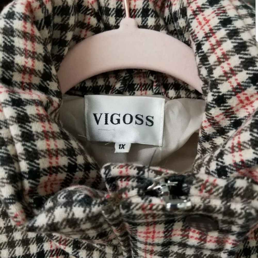 NEW Vigoss Plaid Puffer Coat Sz 1X TanTartan Plaid Print Quilted Fabric Jacket - Picture 4 of 7